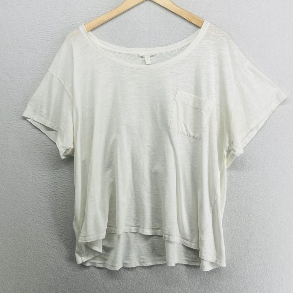 EILEEN FISHER Top XL Organic Cotton Slub Jersey Pocket Dolman Short Sleeve White